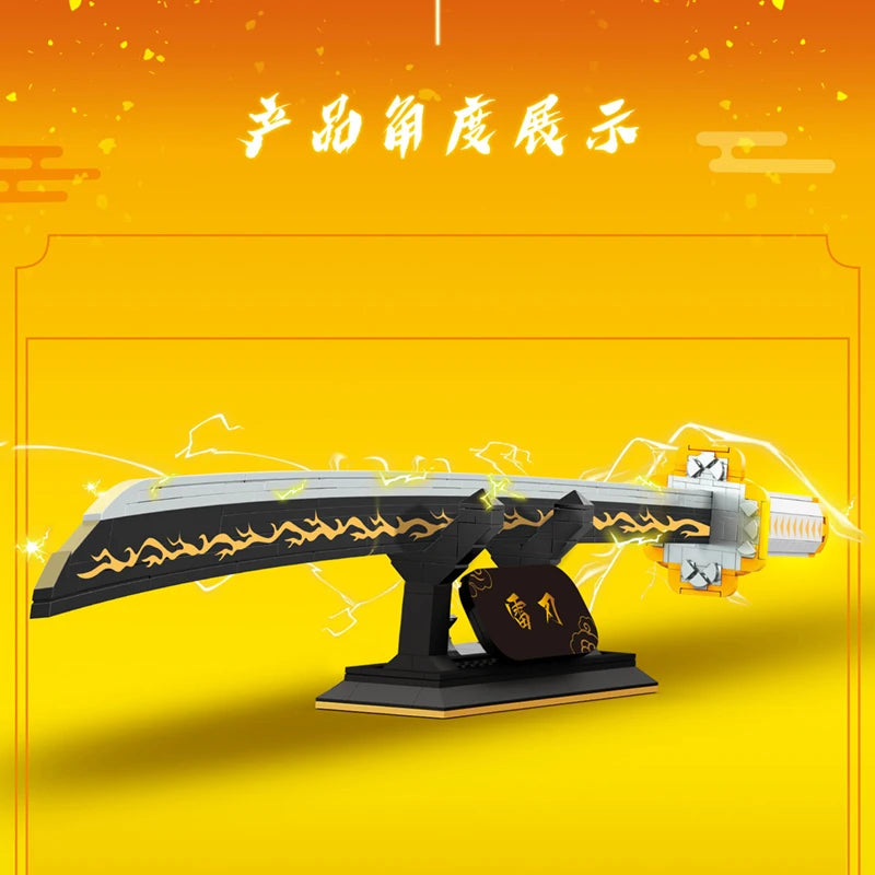 Dk1506 Demon Slayer Zenitsu Japanese Katana Building Blocks Model Assembly Insert Small Particles Boy Gift Sword Knife Toys