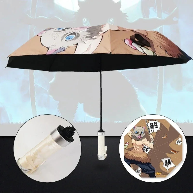 Demon Slayer Kokushibo Katana Umbrella 3-folding Kimetsu No Yaiba Tanjirou Anime Sword Umbrella Portable Windproof Rain Gear