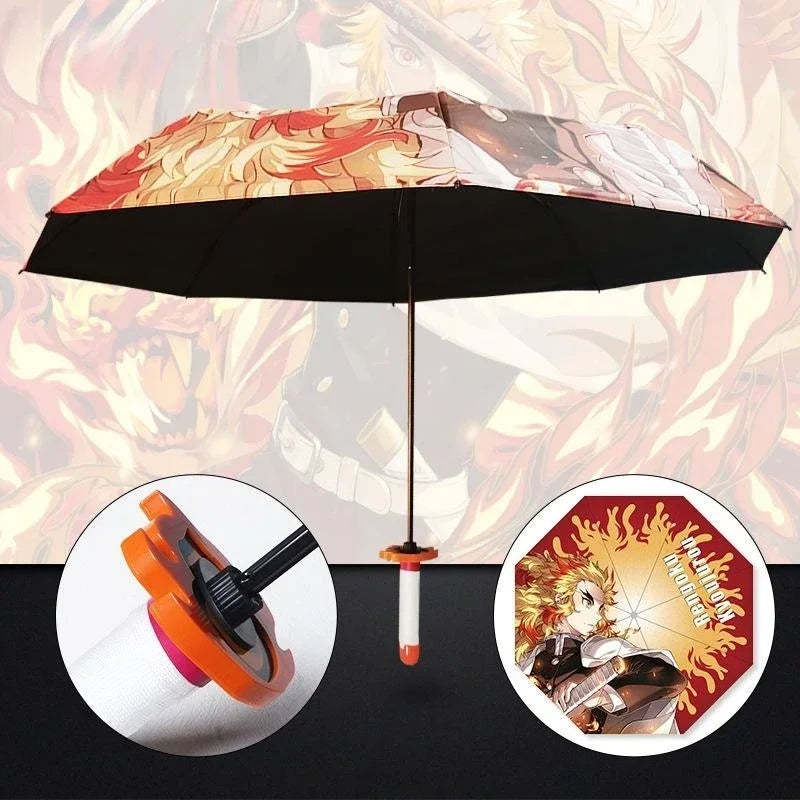 Demon Slayer Kokushibo Katana Umbrella 3-folding Kimetsu No Yaiba Tanjirou Anime Sword Umbrella Portable Windproof Rain Gear