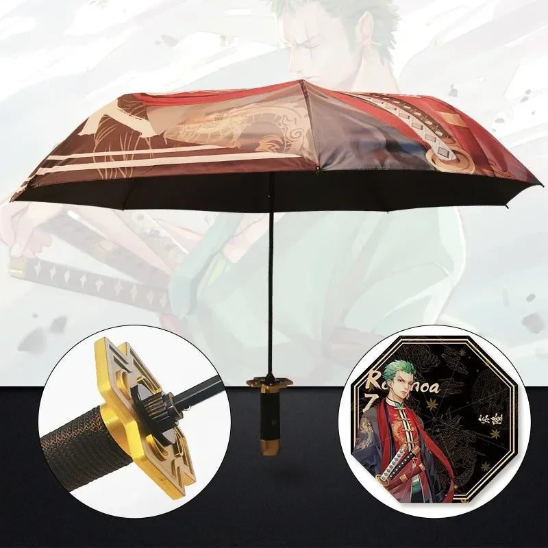 Demon Slayer Kokushibo Katana Umbrella 3-folding Kimetsu No Yaiba Tanjirou Anime Sword Umbrella Portable Windproof Rain Gear