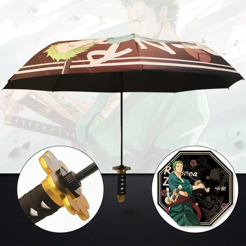 Demon Slayer Kokushibo Katana Umbrella 3-folding Kimetsu No Yaiba Tanjirou Anime Sword Umbrella Portable Windproof Rain Gear