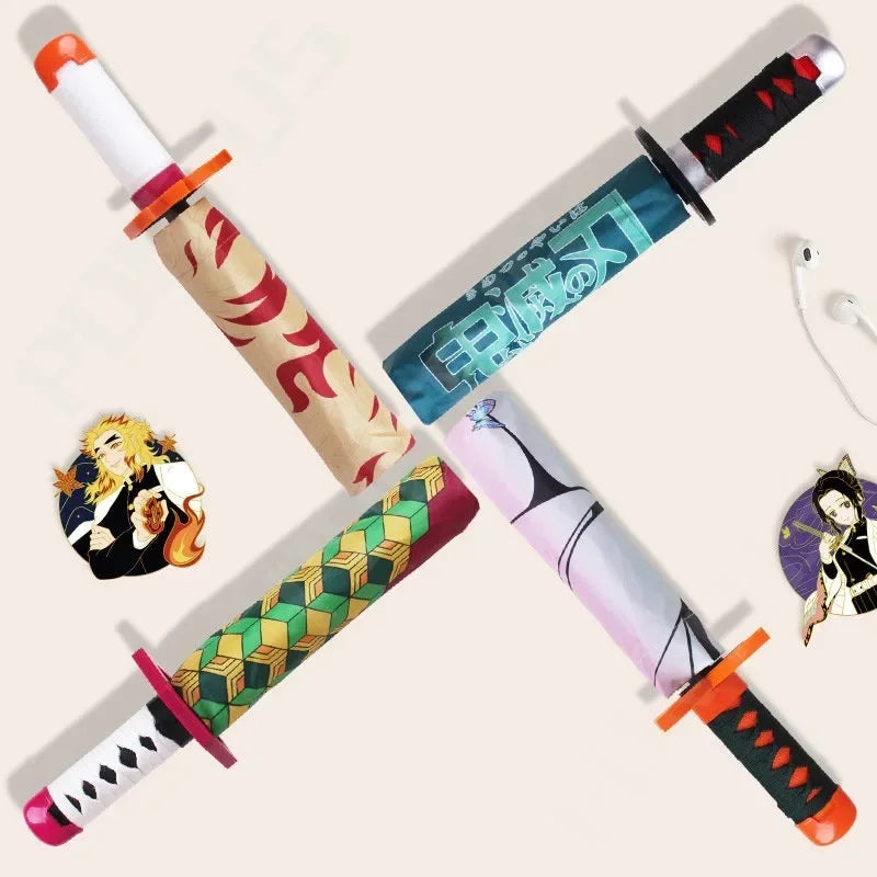 Demon Slayer Kokushibo Katana Umbrella 3-folding Kimetsu No Yaiba Tanjirou Anime Sword Umbrella Portable Windproof Rain Gear