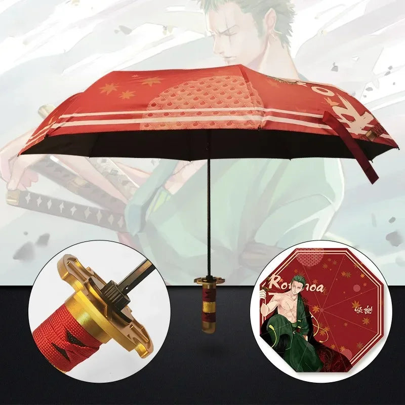 Demon Slayer Kokushibo Katana Umbrella 3-folding Kimetsu No Yaiba Tanjirou Anime Sword Umbrella Portable Windproof Rain Gear